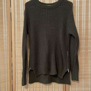Love Change Italy Womens 14 Cable Knit Gray Sweater  Zipper Slit Ribbed‎ Hi Low
